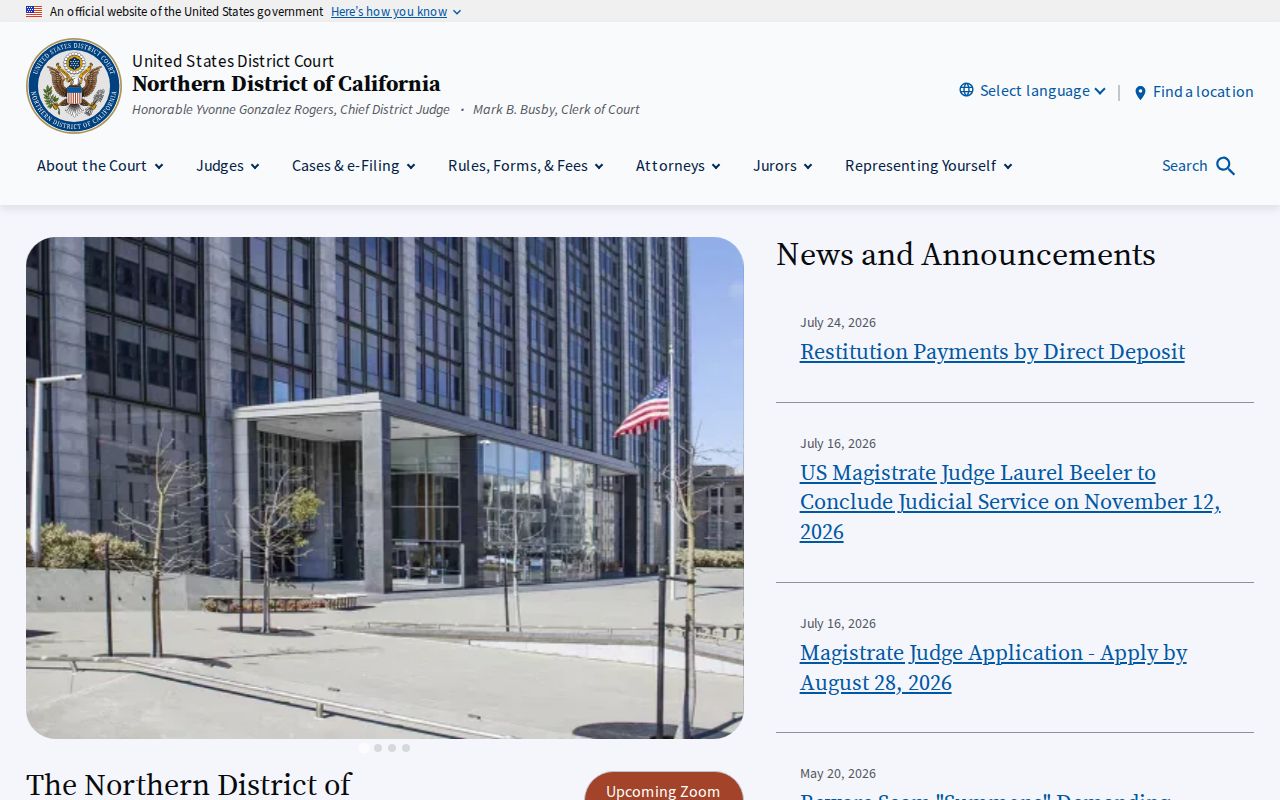San Mateo County resident lookup Northern District federal court
